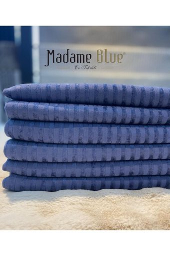 Madame Blue Kadife Süngerli Çizgili Lacivert Tekli Koltuk Örtüsü 170x210 cm