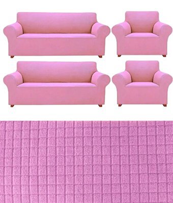 E Bahar Polyester Likralı Jakarlı Süngersiz Armürlü Giydirmeli Pembe Sekizli Koltuk Örtüsü 180x230 cm