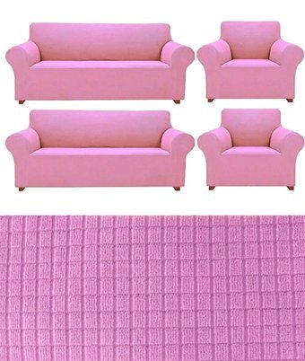 E Bahar Polyester Likralı Jakarlı Süngersiz Armürlü Giydirmeli Pembe Sekizli Koltuk Örtüsü 180x230 cm