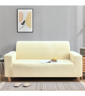 Btf Home Polyester Likralı Jakarlı Süngersiz Armürlü Giydirmeli Lastikli Bej Üçlü Koltuk Örtüsü 180x230 cm