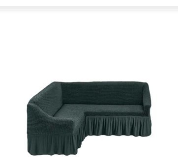 Akbu Pamuklu - Polyester Bürümcük Fırfırlı Süngersiz Giydirmeli Lastikli Yeşil Tekli Koltuk Örtüsü 180x350 cm