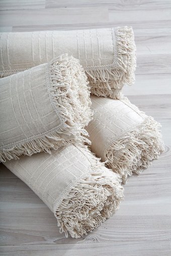 Miss Linda Home Collection Pamuklu Saçaklı Süngersiz Çizgili Bej Tekli Koltuk Örtüsü 180x450 cm