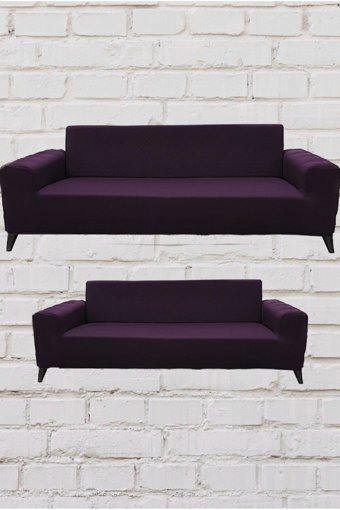 Şahane Ev Mikro Polyester Likralı Jakarlı Süngersiz Düz Giydirmeli Lastikli Fuşya Üçlü Koltuk Örtüsü 55x69 cm