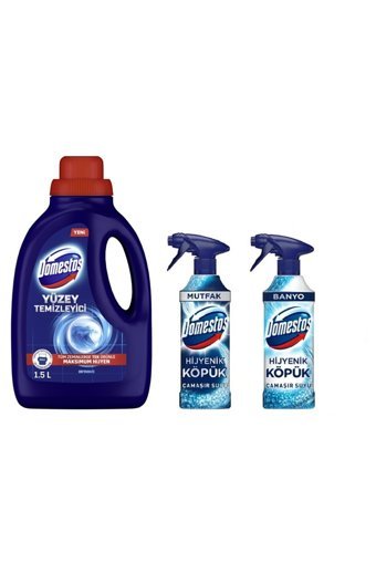Domestos Okyanus Kokulu Yüzey Temizleyici 1.5 lt + Hijyenik Köpük Banyo Mutfak Çamaşır Suyu 2x450 ml