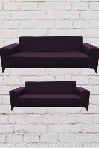Şahane Ev Mikro Polyester Likralı Jakarlı Süngersiz Düz Giydirmeli Lastikli Fuşya Üçlü Koltuk Örtüsü 55x69 cm