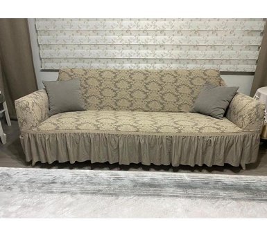 Uyumev Pamuklu - Polyester Bürümcük-Likralı Drapeli Süngerli Çiçek Desenli Giydirmeli Kahverengi Tekli Koltuk Örtüsü 180x230 cm