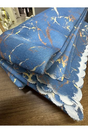 Azraca Home Kadife Süngerli Mermer Desenli Mavi Tekli Koltuk Örtüsü 160x220 cm