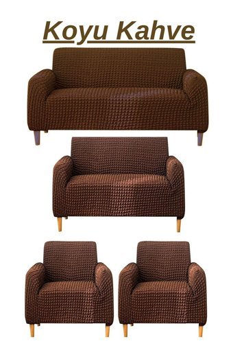 Ensari Karaoğlu Pamuklu - Polyester Bürümcük Jakarlı Süngersiz Armürlü Giydirmeli Kahverengi Yedili Koltuk Örtüsü 180x230 cm