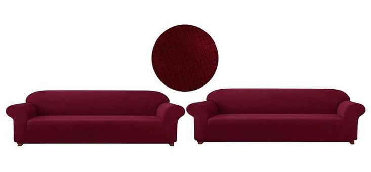 Güzelevim Polyester Likralı Süngersiz Düz Giydirmeli Bordo İkili Koltuk Örtüsü 180x230 cm