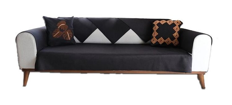 Abbonlin Pamuklu Süngersiz Çiçek Desenli Siyah Dörtlü Koltuk Örtüsü 185x220 cm