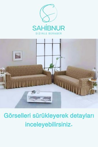 Sahibnur Pamuklu - Polyester Likralı Jakarlı Süngersiz Geometrik Desenli Giydirmeli Gri İkili Koltuk Örtüsü 185x215 cm