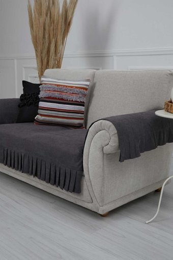 Aisha's Design KTK-4 Polyester Örgü Pileli Süngersiz Düz Gri İkili Koltuk Örtüsü 34x48 cm