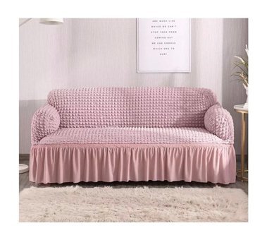 Uygar Home Pamuklu - Polyester Bürümcük-Likralı Drapeli Süngerli Petek Desenli Giydirmeli Pembe Tekli Koltuk Örtüsü 180x230 cm