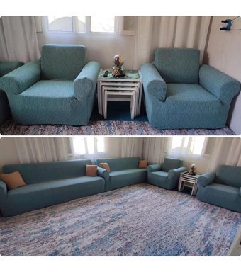 Faiend Jakarlı Süngersiz Kırçıllı Giydirmeli Mavi 3-3-1-1 Koltuk Örtüsü 230x180 cm