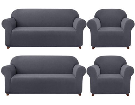 Elgeyar Polyester Likralı Jakarlı Süngersiz Armürlü Giydirmeli Gri Sekizli Koltuk Örtüsü 180x230 cm