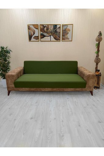 Afd Collection Polyester Süngersiz Düz Giydirmeli Lastikli Haki Tekli Koltuk Örtüsü 60x190 cm