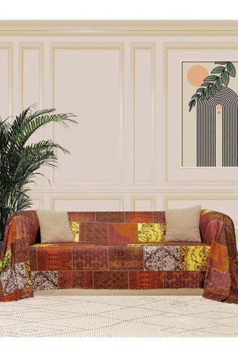 Latuda Concept Softmicro Mikrofiber Şal Süngersiz Geometrik Desenli Kiremit Tekli Koltuk Örtüsü 180x300 cm