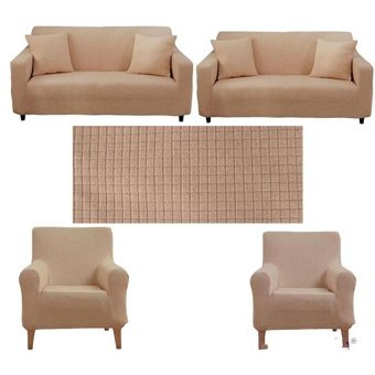 Seltenet Pamuklu - Polyester Likralı Jakarlı Süngersiz Geometrik Desenli Giydirmeli Su Geçirmez Kahverengi Üçlü Koltuk Örtüsü 180x220 cm
