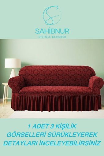 Sahibnur Pamuklu - Polyester Likralı Jakarlı Süngersiz Geometrik Desenli Giydirmeli Bordo Tekli Koltuk Örtüsü 180x230 cm