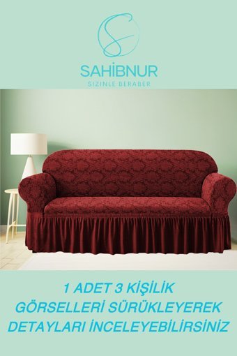 Sahibnur Pamuklu - Polyester Likralı Jakarlı Süngersiz Geometrik Desenli Giydirmeli Bordo Tekli Koltuk Örtüsü 180x230 cm