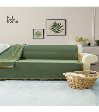 Ndc Home Premium Keten Püsküllü Süngersiz Düz Haki Tekli Koltuk Örtüsü 170x220 cm