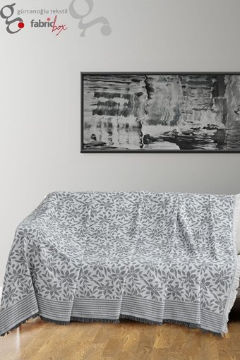 Fabric Box Pamuklu Saçaklı Süngersiz Çiçek Desenli Kırmızı Tekli Koltuk Örtüsü 170x220 cm