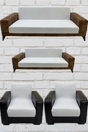 Şahane Ev Mikro Polyester Likralı Jakarlı Süngersiz Düz Giydirmeli Lastikli Bej Üçlü Koltuk Örtüsü 55x8 cm
