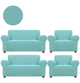Furkanticaret Pamuklu - Polyester Süngersiz Düz Giydirmeli Turkuaz 3-3-1-1 Koltuk Örtüsü 180x230 cm