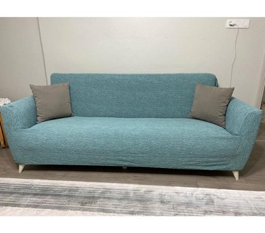 Uyumev Pamuklu - Polyester Bürümcük-Likralı Jakarlı Süngerli Çizgili Giydirmeli Yeşil Tekli Koltuk Örtüsü 180x230 cm