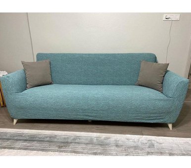 Uyumev Pamuklu - Polyester Bürümcük-Likralı Jakarlı Süngerli Çizgili Giydirmeli Yeşil Tekli Koltuk Örtüsü 180x230 cm