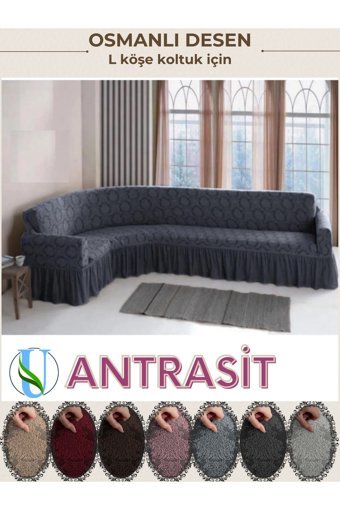 Uy Style Tekstil Likralı Drapeli Süngerli Armürlü Giydirmeli Gri Tekli Koltuk Örtüsü 180x350 cm