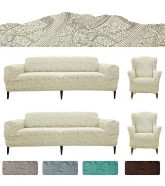 Btf Home Pamuklu - Polyester Polar Jakarlı Süngerli Giydirmeli Lastikli Bej Üçlü Koltuk Örtüsü 180x230 cm
