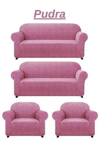 Heytgah Jakarlı Süngersiz Kırçıllı Giydirmeli Gri 3-3-1-1 Koltuk Örtüsü 180x230 cm