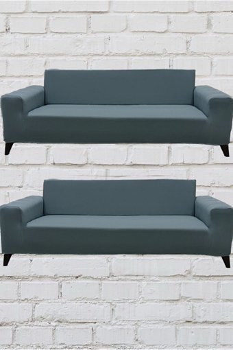 Şahane Ev Mikro Polyester Likralı Jakarlı Süngersiz Düz Giydirmeli Lastikli Yeşil Üçlü Koltuk Örtüsü 51x42 cm