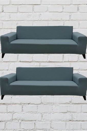 Şahane Ev Mikro Polyester Likralı Jakarlı Süngersiz Düz Giydirmeli Lastikli Yeşil Üçlü Koltuk Örtüsü 51x42 cm
