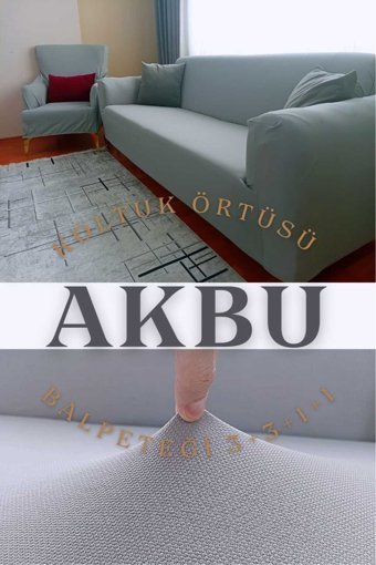 Akbu Polyester Likralı Süngersiz Petek Desenli Giydirmeli Lastikli Gri Dörtlü Koltuk Örtüsü 180x230 cm