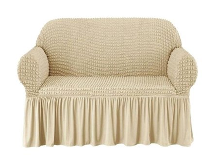 Eldost Ticaret Pamuklu - Polyester Bürümcük Jakarlı Süngersiz Armürlü Giydirmeli Bej İkili Koltuk Örtüsü 120x175 cm