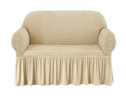 Eldost Ticaret Pamuklu - Polyester Bürümcük Jakarlı Süngersiz Armürlü Giydirmeli Bej İkili Koltuk Örtüsü 120x175 cm