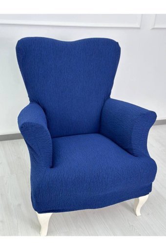 Defne Home Pamuklu - Polyester Likralı Jakarlı Süngersiz Armürlü Giydirmeli Mavi Tekli Koltuk Örtüsü 75x120 cm
