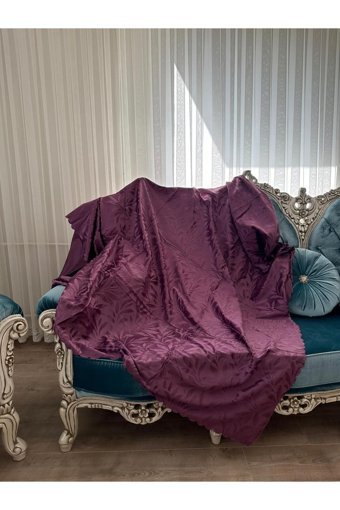 Muteks Tay Tüyü Süngersiz Çiçek Desenli Mor Tekli Koltuk Örtüsü 175x210 cm