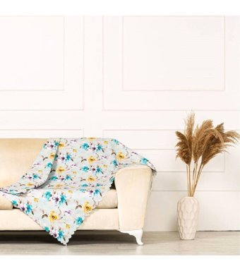 Benimol Polyester Süngersiz Çiçek Desenli Hardal Tekli Koltuk Örtüsü 175x215 cm
