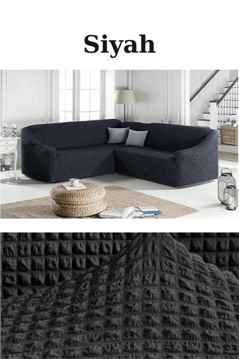 Furkanticaret Polyester Bürümcük Süngerli Kapitone Giydirmeli Siyah L Koltuk Koltuk Örtüsü 180x230 cm