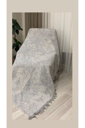 Kanaat Pamuklu Püsküllü Süngersiz Çizgili Gri Tekli Koltuk Örtüsü 170x220 cm