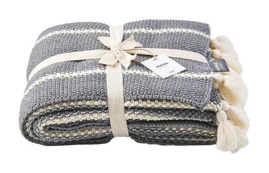Doğtaş Home Akrilik Örgü Püsküllü Süngersiz Armürlü Gri Tekli Koltuk Örtüsü 130x170 cm