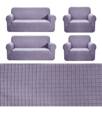 Nusret Pamuklu - Polyester Süngersiz Kareli Giydirmeli Gri Dörtlü Koltuk Örtüsü 180x230 cm