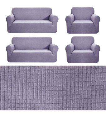 Nusret Pamuklu - Polyester Süngersiz Kareli Giydirmeli Gri Dörtlü Koltuk Örtüsü 180x230 cm
