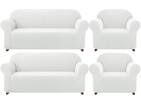 Elgeyar Polyester Likralı Jakarlı Süngersiz Armürlü Giydirmeli Beyaz Sekizli Koltuk Örtüsü 180x230 cm