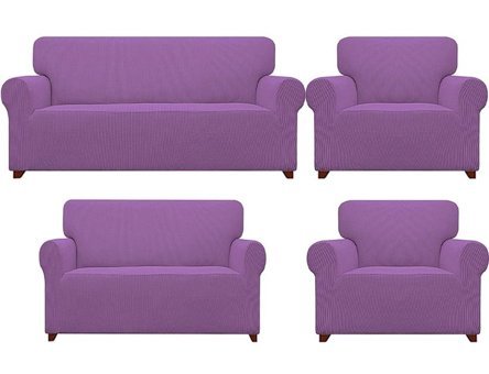 Bright Home Polyester Likralı Süngersiz Pitikare Desenli Giydirmeli Lastikli Mor Dörtlü Koltuk Örtüsü 180x230 cm