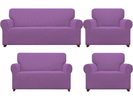Bright Home Polyester Likralı Süngersiz Pitikare Desenli Giydirmeli Lastikli Mor Dörtlü Koltuk Örtüsü 180x230 cm