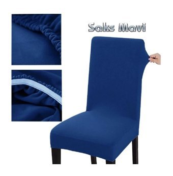 Abeltrade Polyester Likralı Süngersiz Düz Giydirmeli Lastikli Mavi Dörtlü Koltuk Örtüsü 35x100 cm